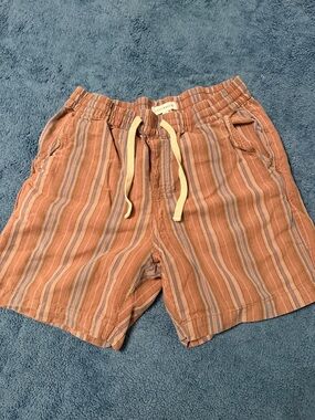 Lucky Brand Striped Rust Brown Blue Drawstring Shorts with Pockets Large